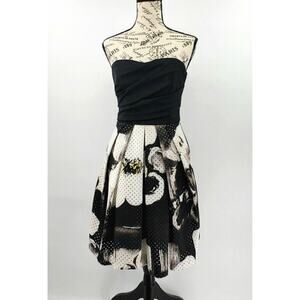 Trina Turk Strapless Dress‎ 2 Black Floral Puff Tulle Laser Cut Whimsigoth Hoco